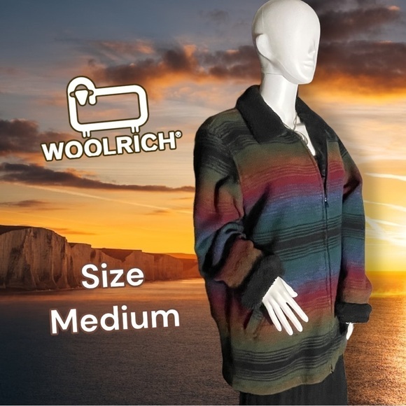 VINTAGE Woolrich Multi Ombre 17165 Rainbow Wool Barn Coat Size Medium - Picture 4 of 16